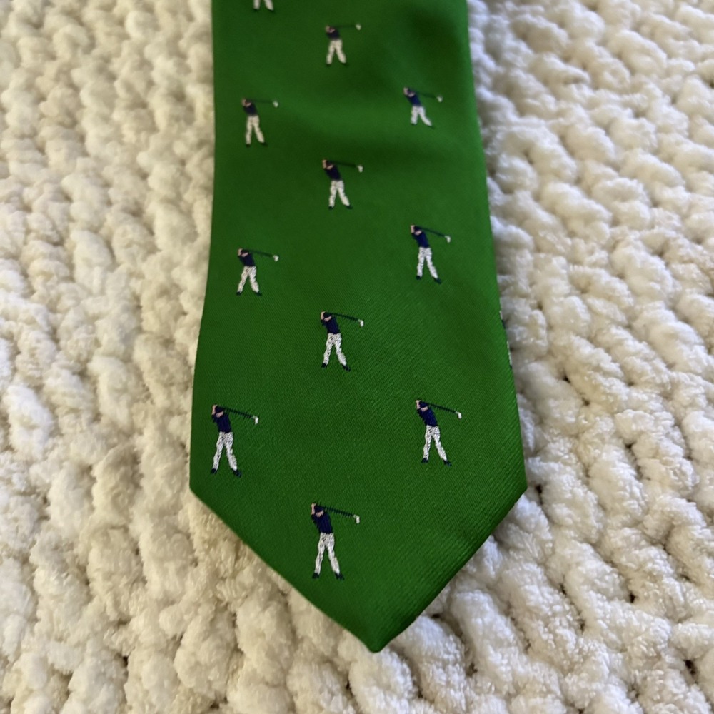 By Robert Talbot Golf Themed Novelty Men's Green Hand Sewn Silk Blend Fun Tie